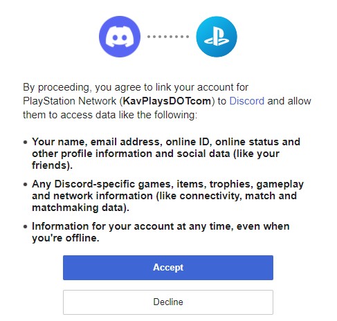 Accept to sharing PSN with Discord