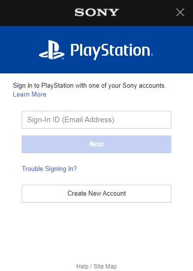 Sony sign in prompt